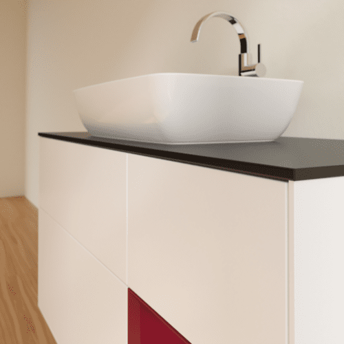 Bild von VILLEROY BOCH Finion Waschbeckenunterschrank, mit Beleuchtung, 3 Auszüge, 1200 x 603 x 501 mm, White Matt Lacquer / Peony Matt Lacquer / Glass Black Matt #F832HBMT