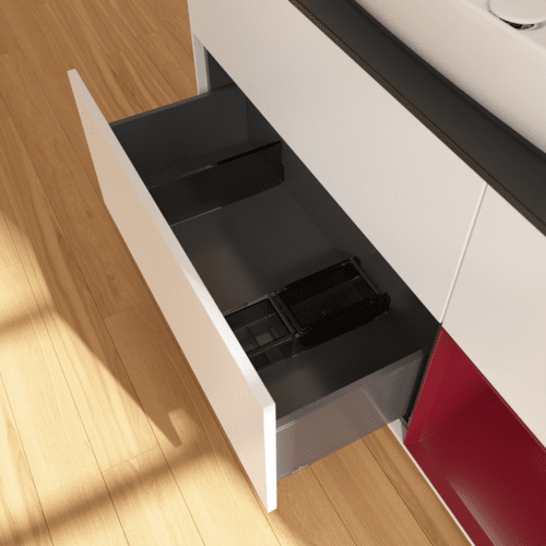 Bild von VILLEROY BOCH Finion Waschbeckenunterschrank, mit Beleuchtung, 3 Auszüge, 1200 x 603 x 501 mm, White Matt Lacquer / Peony Matt Lacquer / Glass Black Matt #F832HBMT