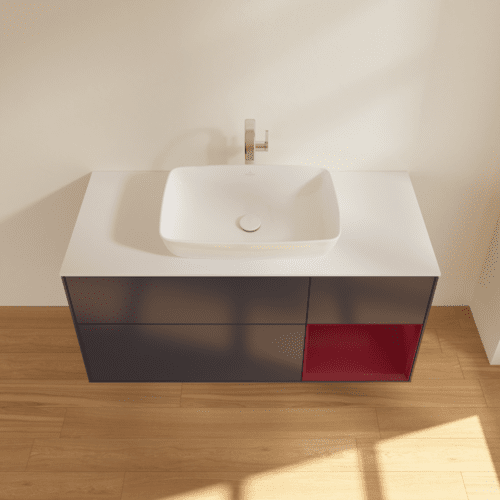 Bild von VILLEROY BOCH Finion Waschbeckenunterschrank, mit Beleuchtung, 3 Auszüge, 1200 x 603 x 501 mm, Midnight Blue Matt Lacquer / Peony Matt Lacquer / Glass White Matt #F831HBHG