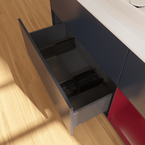 Bild von VILLEROY BOCH Finion Waschbeckenunterschrank, mit Beleuchtung, 3 Auszüge, 1200 x 603 x 501 mm, Midnight Blue Matt Lacquer / Peony Matt Lacquer / Glass White Matt #F831HBHG
