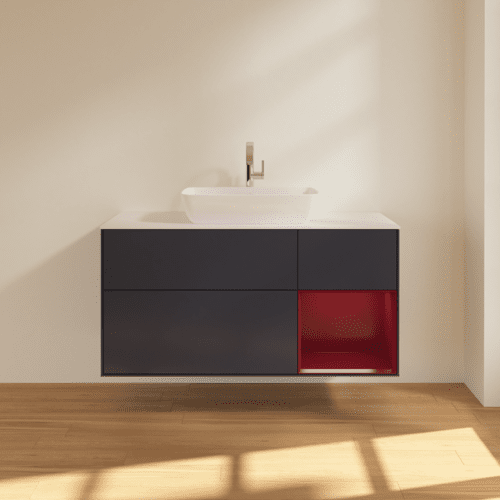 Bild von VILLEROY BOCH Finion Waschbeckenunterschrank, mit Beleuchtung, 3 Auszüge, 1200 x 603 x 501 mm, Midnight Blue Matt Lacquer / Peony Matt Lacquer / Glass White Matt #F831HBHG