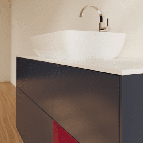Bild von VILLEROY BOCH Finion Waschbeckenunterschrank, mit Beleuchtung, 3 Auszüge, 1200 x 603 x 501 mm, Midnight Blue Matt Lacquer / Peony Matt Lacquer / Glass White Matt #F831HBHG