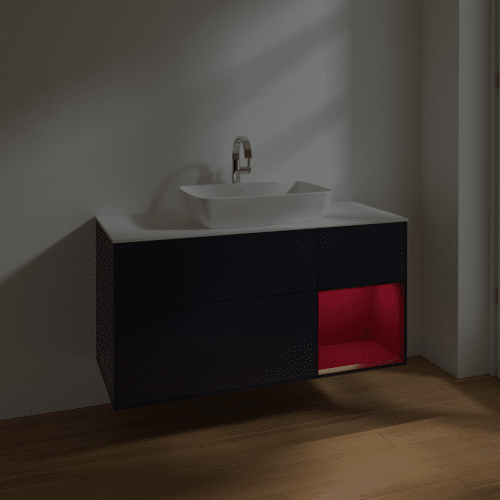 Bild von VILLEROY BOCH Finion Waschbeckenunterschrank, mit Beleuchtung, 3 Auszüge, 1200 x 603 x 501 mm, Midnight Blue Matt Lacquer / Peony Matt Lacquer / Glass White Matt #F831HBHG