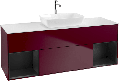 Bild von VILLEROY BOCH Finion Waschbeckenunterschrank, mit Beleuchtung, 4 Auszüge, 1600 x 603 x 501 mm, Peony Matt Lacquer / Black Matt Lacquer / Glass White Matt #F861PDHB