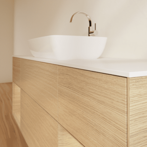 Picture of VILLEROY BOCH Finion Vanity unit, with lighting, 4 pull-out compartments, 1600 x 603 x 501 mm, Oak Veneer / Oak Veneer / Glass White Matt #F861PCPC