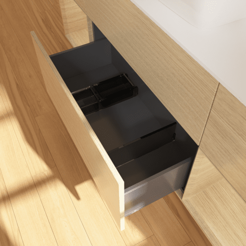 Picture of VILLEROY BOCH Finion Vanity unit, with lighting, 4 pull-out compartments, 1600 x 603 x 501 mm, Oak Veneer / Oak Veneer / Glass White Matt #F861PCPC