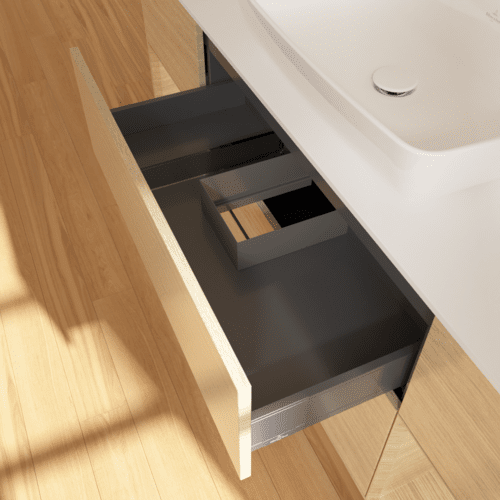 Picture of VILLEROY BOCH Finion Vanity unit, with lighting, 4 pull-out compartments, 1600 x 603 x 501 mm, Oak Veneer / Oak Veneer / Glass White Matt #F861PCPC