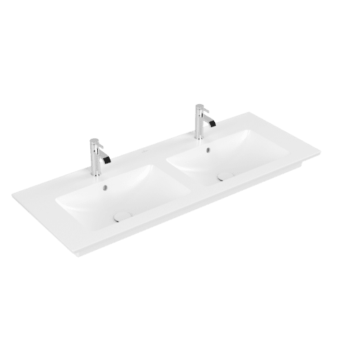 Bild von VILLEROY BOCH Venticello Schrank-Doppelwaschtisch, 1300 x 500 x 170 mm, Stone White CeramicPlus, mit Überlauf #4111DLRW