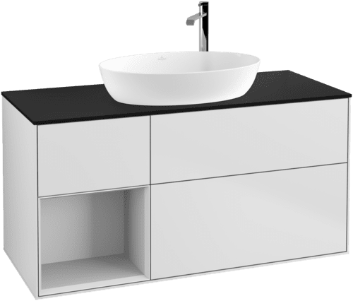 Bild von VILLEROY BOCH Finion Waschbeckenunterschrank, mit Beleuchtung, 3 Auszüge, 1200 x 603 x 501 mm, White Matt Lacquer / White Matt Lacquer / Glass Black Matt #F942MTMT