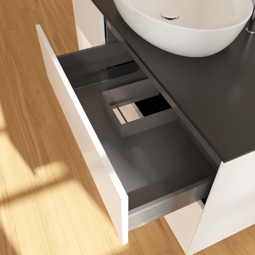 Bild von VILLEROY BOCH Finion Waschbeckenunterschrank, mit Beleuchtung, 3 Auszüge, 1200 x 603 x 501 mm, White Matt Lacquer / White Matt Lacquer / Glass Black Matt #F942MTMT