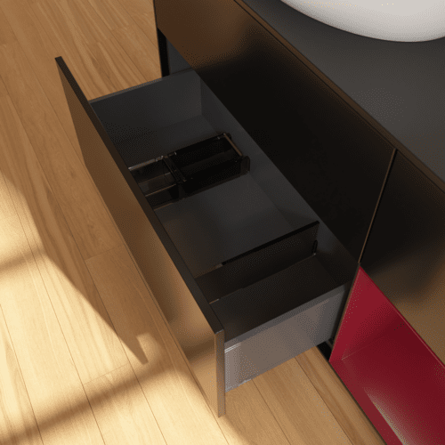 Obrázek VILLEROY BOCH Finion Vanity unit, with lighting, 3 pull-out compartments, 1200 x 603 x 501 mm, Black Matt Lacquer / Peony Matt Lacquer / Glass Black Matt #FA52HBPD
