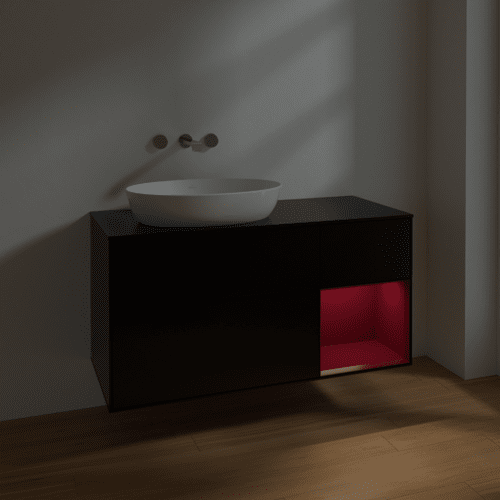 Obrázek VILLEROY BOCH Finion Vanity unit, with lighting, 3 pull-out compartments, 1200 x 603 x 501 mm, Black Matt Lacquer / Peony Matt Lacquer / Glass Black Matt #FA52HBPD