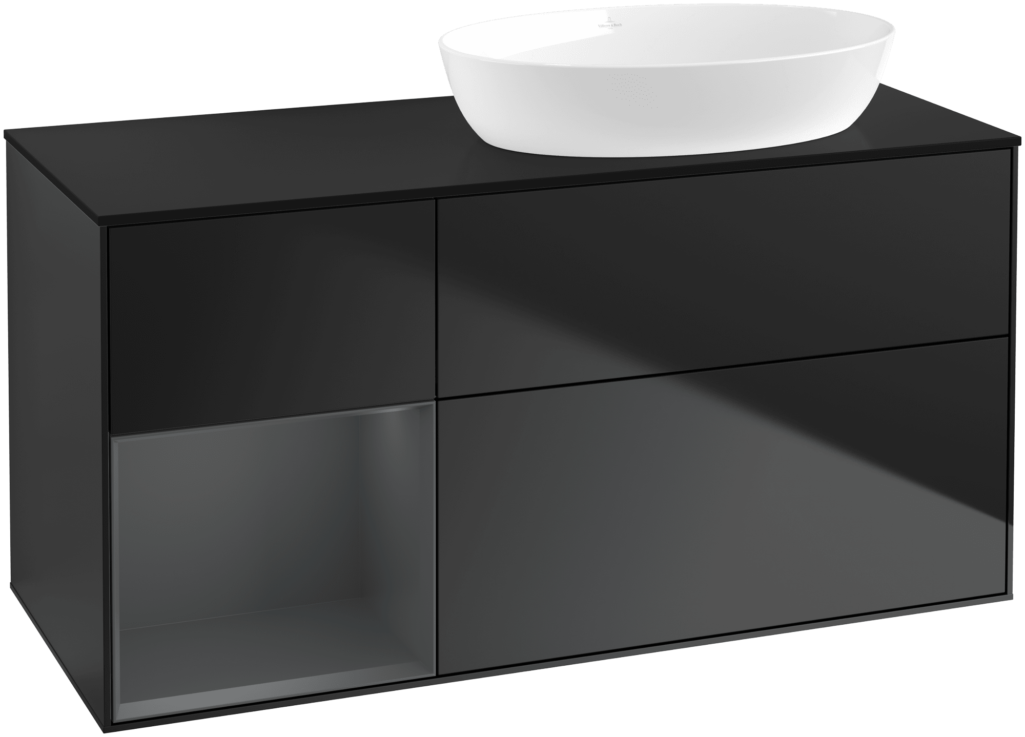 Bild von VILLEROY BOCH Finion Waschbeckenunterschrank, mit Beleuchtung, 3 Auszüge, 1200 x 603 x 501 mm, Black Matt Lacquer / Midnight Blue Matt Lacquer / Glass Black Matt #FA42HGPD