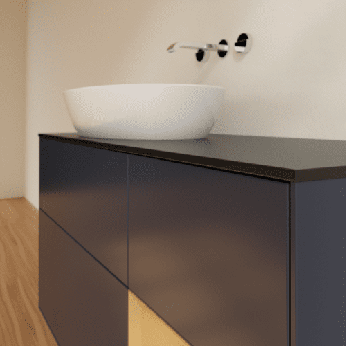 Picture of VILLEROY BOCH Finion Vanity unit, with lighting, 3 pull-out compartments, 1200 x 603 x 501 mm, Midnight Blue Matt Lacquer / Gold Matt Lacquer / Glass Black Matt #FA52HFHG