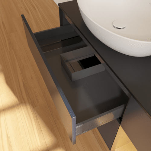 Picture of VILLEROY BOCH Finion Vanity unit, with lighting, 3 pull-out compartments, 1200 x 603 x 501 mm, Midnight Blue Matt Lacquer / Gold Matt Lacquer / Glass Black Matt #FA52HFHG