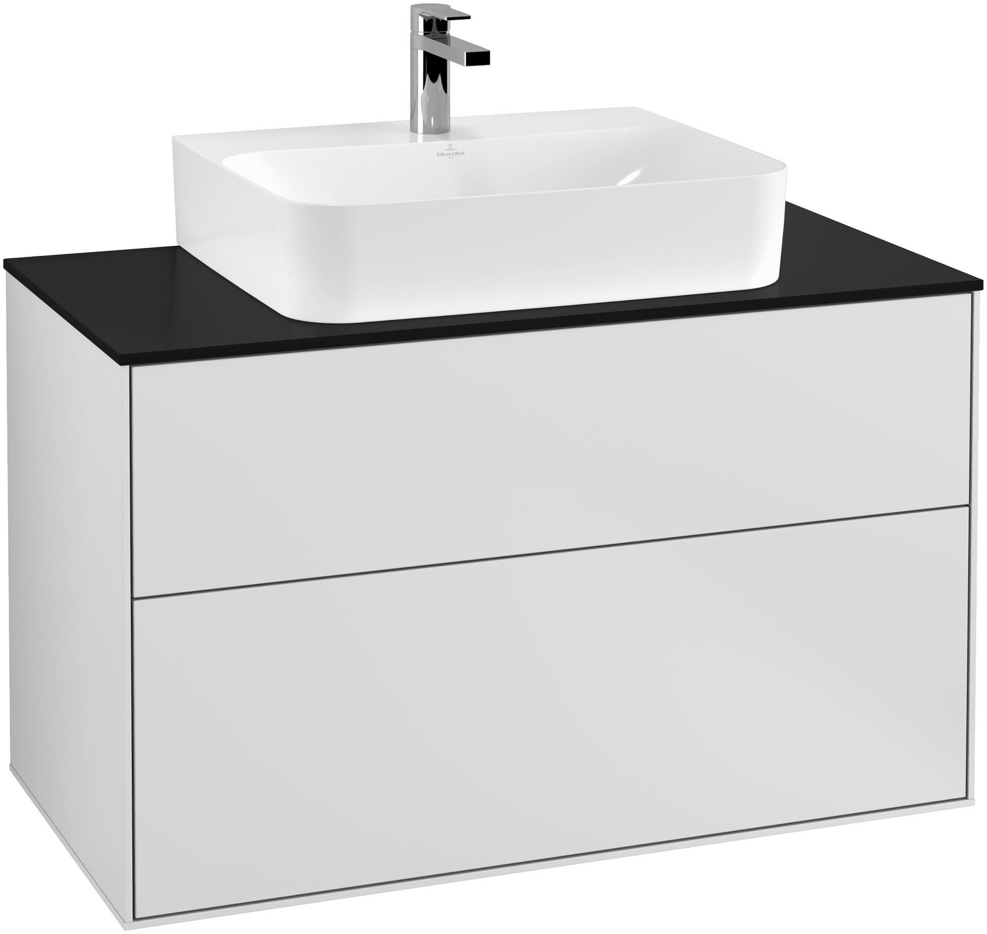Bild von VILLEROY BOCH Finion Waschbeckenunterschrank, mit Beleuchtung, 2 Auszüge, 1000 x 603 x 501 mm, White Matt Lacquer / Glass Black Matt #G10200MT