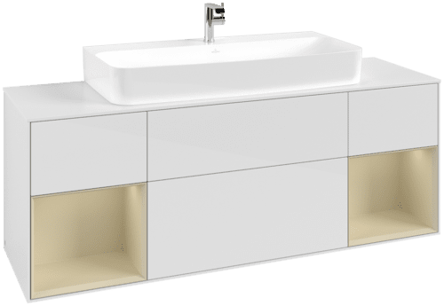 Bild von VILLEROY BOCH Finion Waschbeckenunterschrank, mit Beleuchtung, 4 Auszüge, 1600 x 603 x 501 mm, Glossy White Lacquer / Silk Grey Matt Lacquer / Glass White Matt #G211HJGF