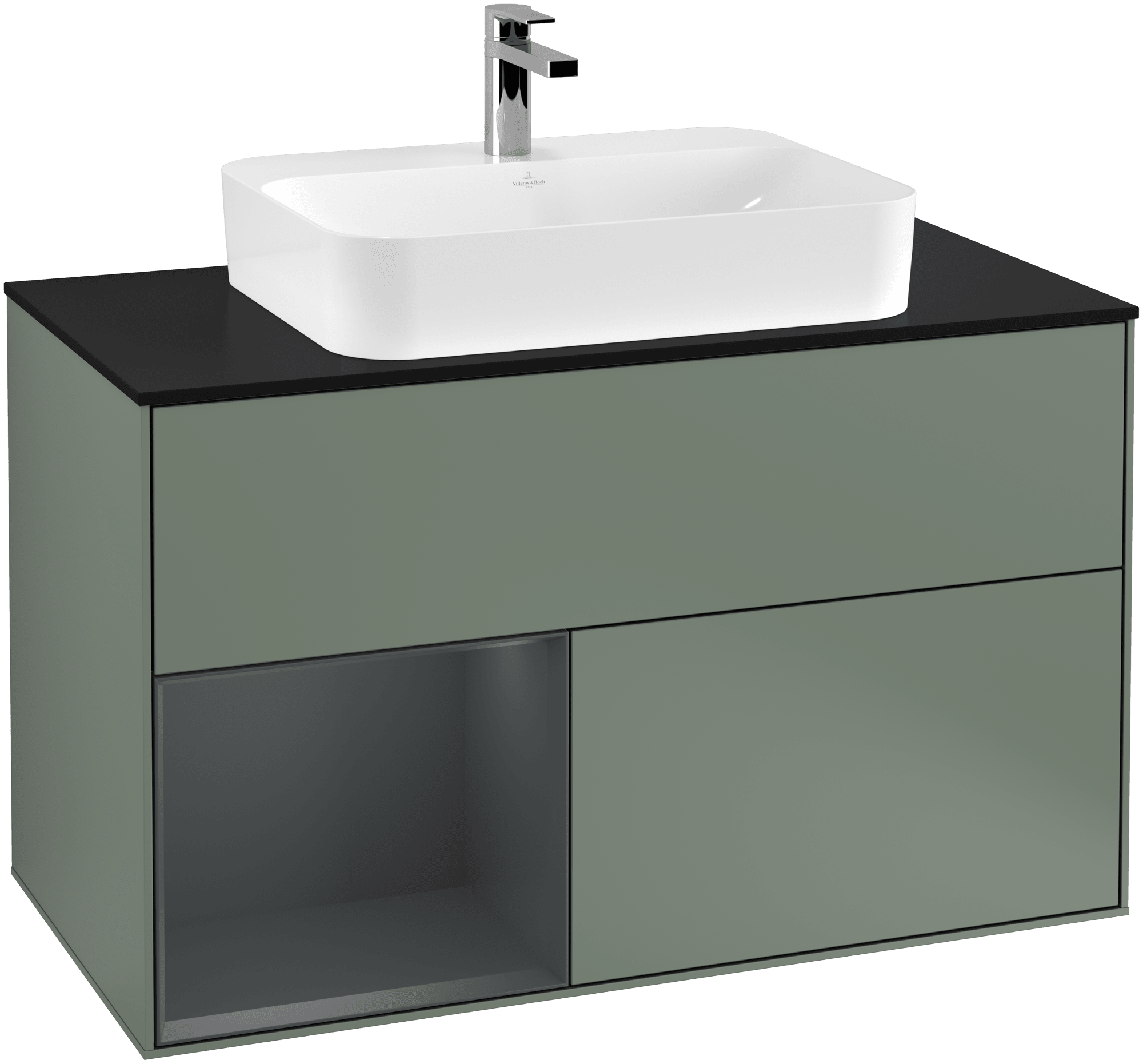 Bild von VILLEROY BOCH Finion Waschbeckenunterschrank, mit Beleuchtung, 2 Auszüge, 1000 x 603 x 501 mm, Olive Matt Lacquer / Midnight Blue Matt Lacquer / Glass Black Matt #G362HGGM