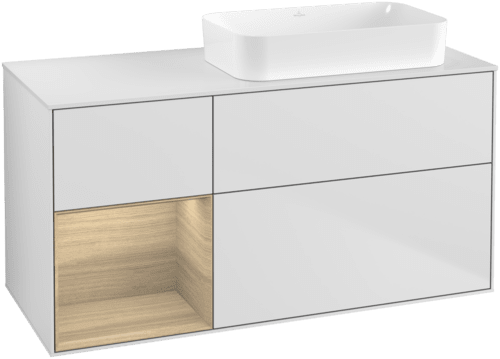 Bild von VILLEROY BOCH Finion Waschbeckenunterschrank, mit Beleuchtung, 3 Auszüge, 1200 x 603 x 501 mm, White Matt Lacquer / Oak Veneer / Glass White Matt #G681PCMT