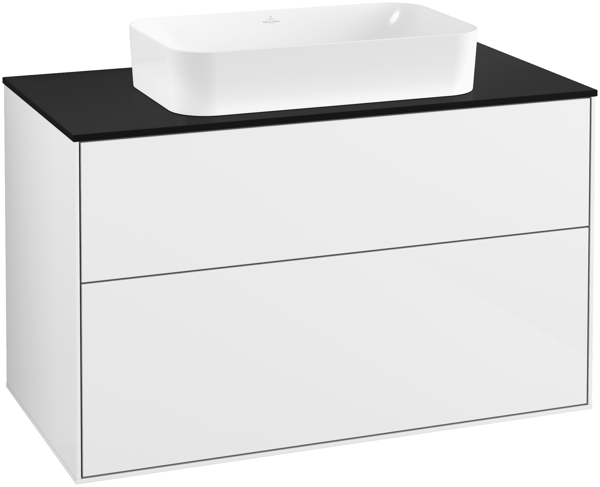 Bild von VILLEROY BOCH Finion Waschbeckenunterschrank, mit Beleuchtung, 2 Auszüge, 1000 x 603 x 501 mm, Glossy White Lacquer / Glass Black Matt #G64200GF