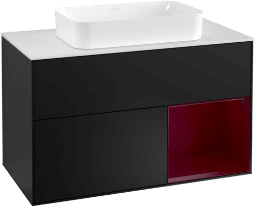 Bild von VILLEROY BOCH Finion Waschbeckenunterschrank, mit Beleuchtung, 2 Auszüge, 1000 x 603 x 501 mm, Black Matt Lacquer / Peony Matt Lacquer / Glass White Matt #G251HBPD