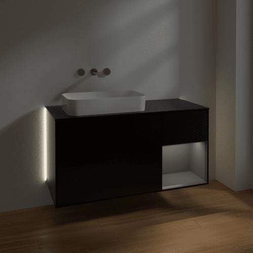 Picture of VILLEROY BOCH Finion Vanity unit, with lighting, 3 pull-out compartments, 1200 x 603 x 501 mm, Black Matt Lacquer / Anthracite Matt Lacquer / Glass Black Matt #G692GKPD