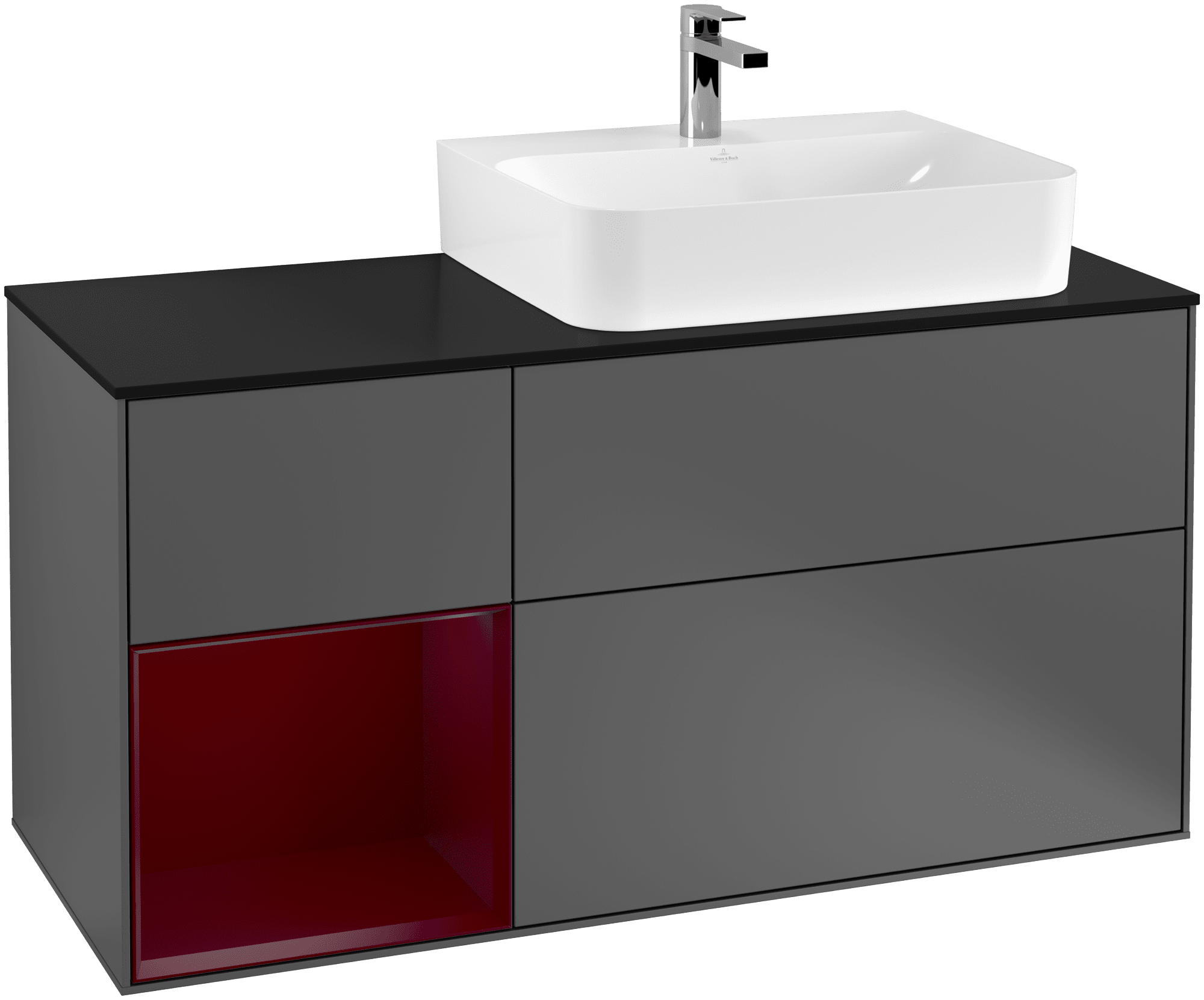 Bild von VILLEROY BOCH Finion Waschbeckenunterschrank, mit Beleuchtung, 3 Auszüge, 1200 x 603 x 501 mm, Anthracite Matt Lacquer / Peony Matt Lacquer / Glass Black Matt #G142HBGK