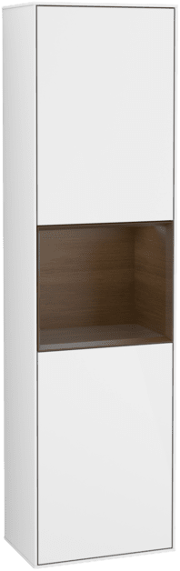 Bild von VILLEROY BOCH Finion Hochschrank, mit Beleuchtung, 2 Türen, 418 x 1516 x 270 mm, Glossy White Lacquer / Walnut Veneer #G470GNGF