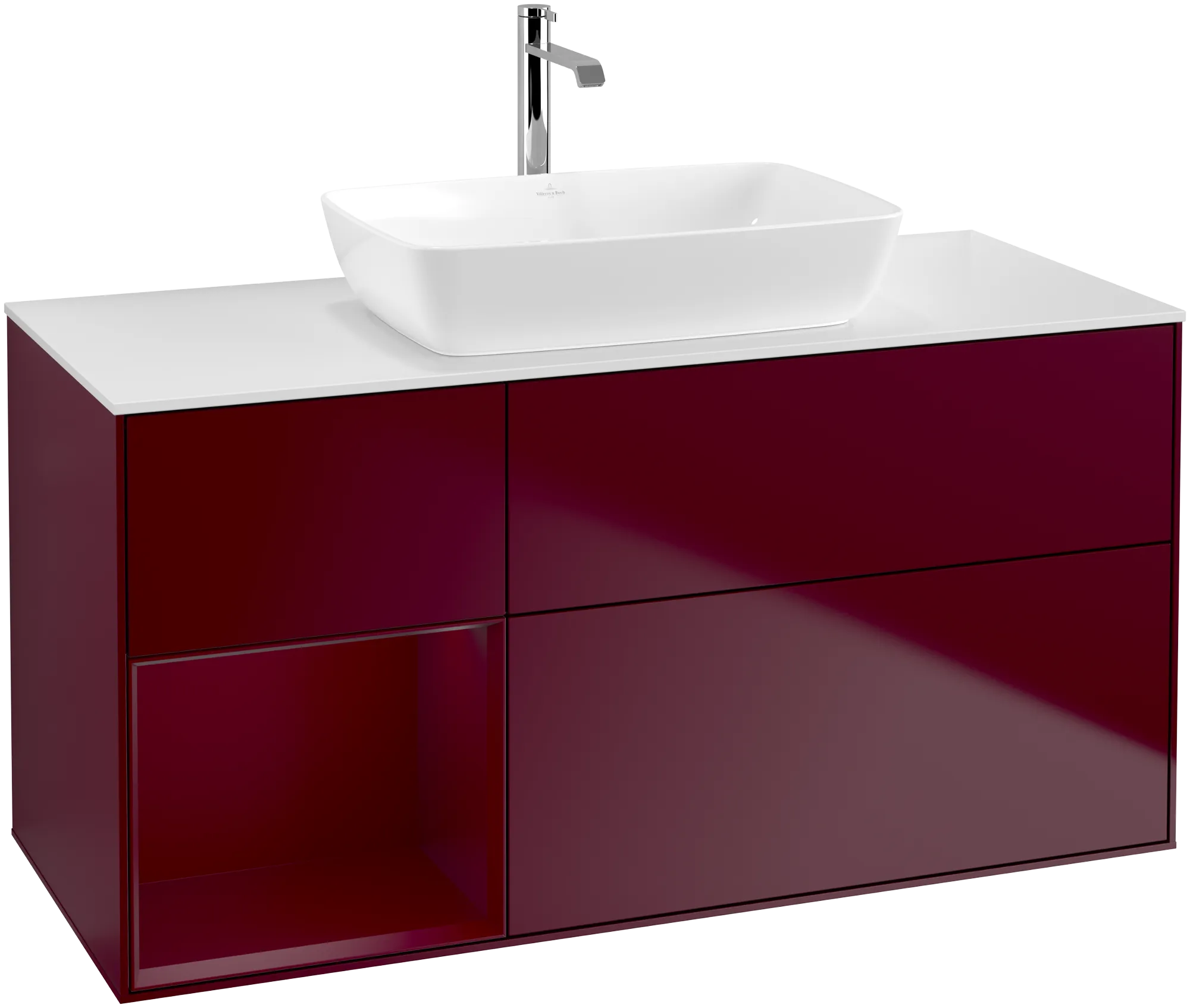 Obrázek VILLEROY BOCH Finion Vanity unit, with lighting, 3 pull-out compartments, 1200 x 603 x 501 mm, Peony Matt Lacquer / Peony Matt Lacquer / Glass White Matt #G821HBHB