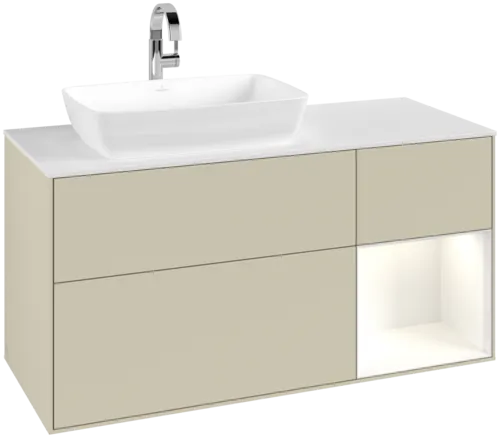 Bild von VILLEROY BOCH Finion Waschbeckenunterschrank, mit Beleuchtung, 3 Auszüge, 1200 x 603 x 501 mm, Silk Grey Matt Lacquer / Glossy White Lacquer / Glass White Matt #G811GFHJ