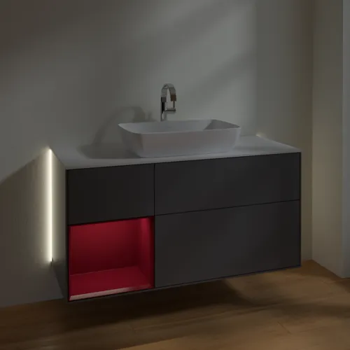 Picture of VILLEROY BOCH Finion Vanity unit, with lighting, 3 pull-out compartments, 1200 x 603 x 501 mm, Anthracite Matt Lacquer / Peony Matt Lacquer / Glass White Matt #G821HBGK