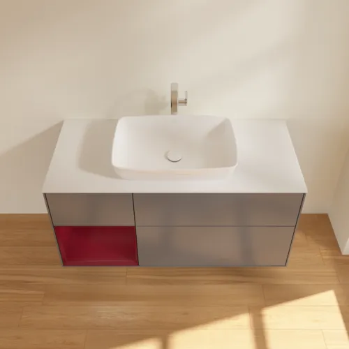 Picture of VILLEROY BOCH Finion Vanity unit, with lighting, 3 pull-out compartments, 1200 x 603 x 501 mm, Anthracite Matt Lacquer / Peony Matt Lacquer / Glass White Matt #G821HBGK