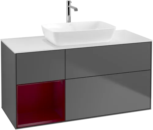 Bild von VILLEROY BOCH Finion Waschbeckenunterschrank, mit Beleuchtung, 3 Auszüge, 1200 x 603 x 501 mm, Anthracite Matt Lacquer / Peony Matt Lacquer / Glass White Matt #G821HBGK