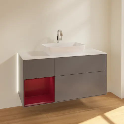 Picture of VILLEROY BOCH Finion Vanity unit, with lighting, 3 pull-out compartments, 1200 x 603 x 501 mm, Anthracite Matt Lacquer / Peony Matt Lacquer / Glass White Matt #G821HBGK