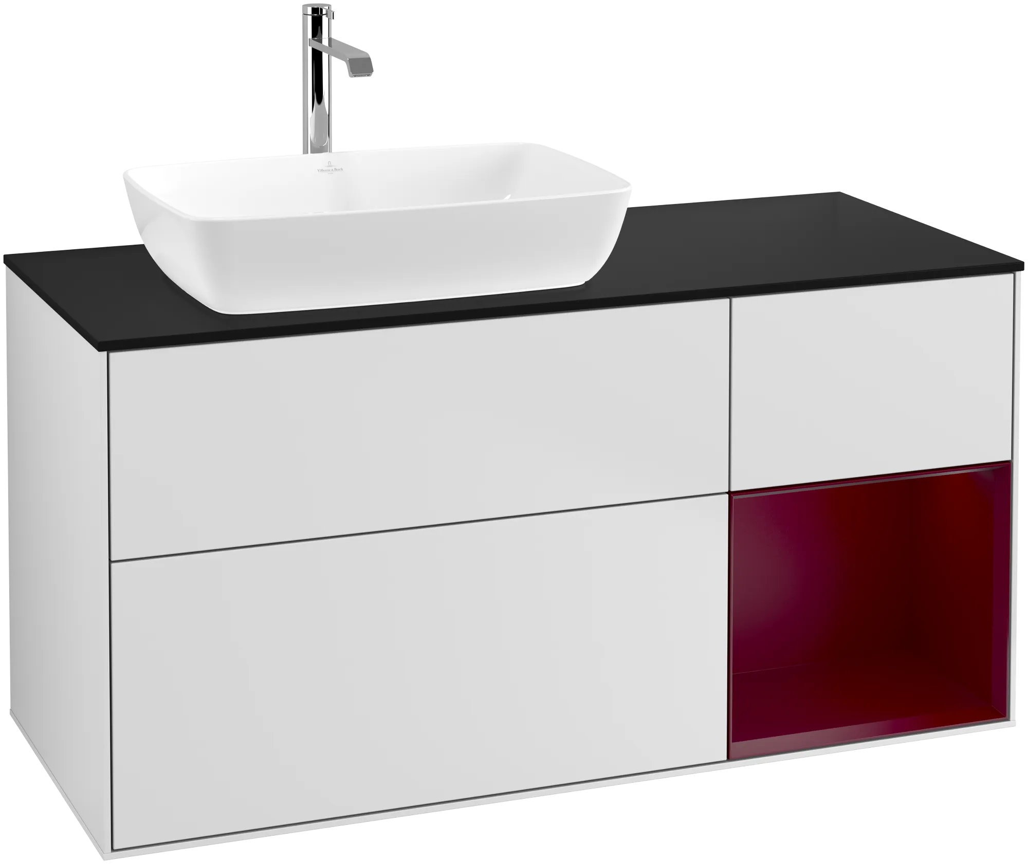 Bild von VILLEROY BOCH Finion Waschbeckenunterschrank, mit Beleuchtung, 3 Auszüge, 1200 x 603 x 501 mm, White Matt Lacquer / Peony Matt Lacquer / Glass Black Matt #G812HBMT