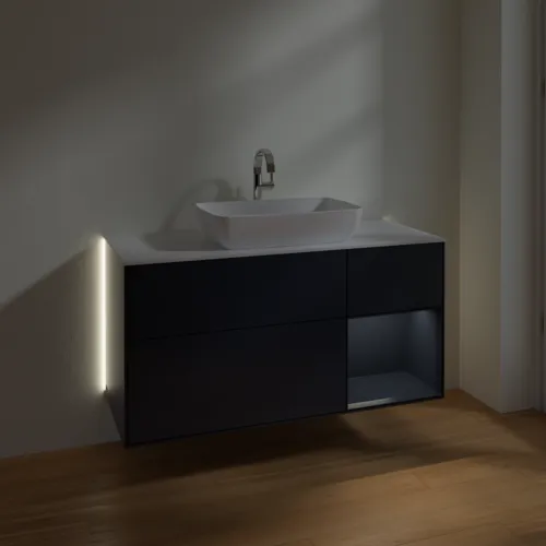 Bild von VILLEROY BOCH Finion Waschbeckenunterschrank, mit Beleuchtung, 3 Auszüge, 1200 x 603 x 501 mm, Midnight Blue Matt Lacquer / Midnight Blue Matt Lacquer / Glass White Matt #G831HGHG