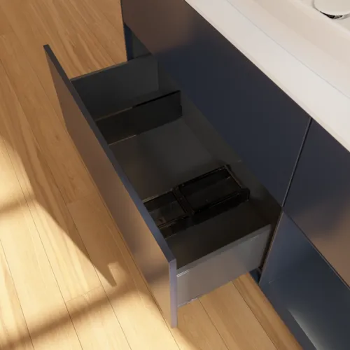 Bild von VILLEROY BOCH Finion Waschbeckenunterschrank, mit Beleuchtung, 3 Auszüge, 1200 x 603 x 501 mm, Midnight Blue Matt Lacquer / Midnight Blue Matt Lacquer / Glass White Matt #G831HGHG
