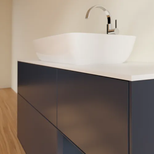 Bild von VILLEROY BOCH Finion Waschbeckenunterschrank, mit Beleuchtung, 3 Auszüge, 1200 x 603 x 501 mm, Midnight Blue Matt Lacquer / Midnight Blue Matt Lacquer / Glass White Matt #G831HGHG