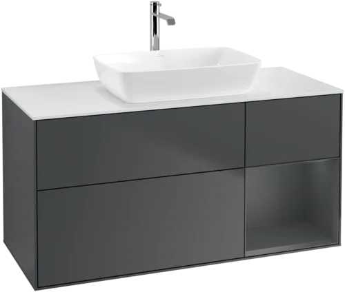 Bild von VILLEROY BOCH Finion Waschbeckenunterschrank, mit Beleuchtung, 3 Auszüge, 1200 x 603 x 501 mm, Midnight Blue Matt Lacquer / Midnight Blue Matt Lacquer / Glass White Matt #G831HGHG