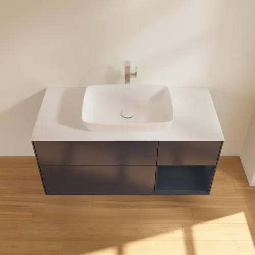 Bild von VILLEROY BOCH Finion Waschbeckenunterschrank, mit Beleuchtung, 3 Auszüge, 1200 x 603 x 501 mm, Midnight Blue Matt Lacquer / Midnight Blue Matt Lacquer / Glass White Matt #G831HGHG