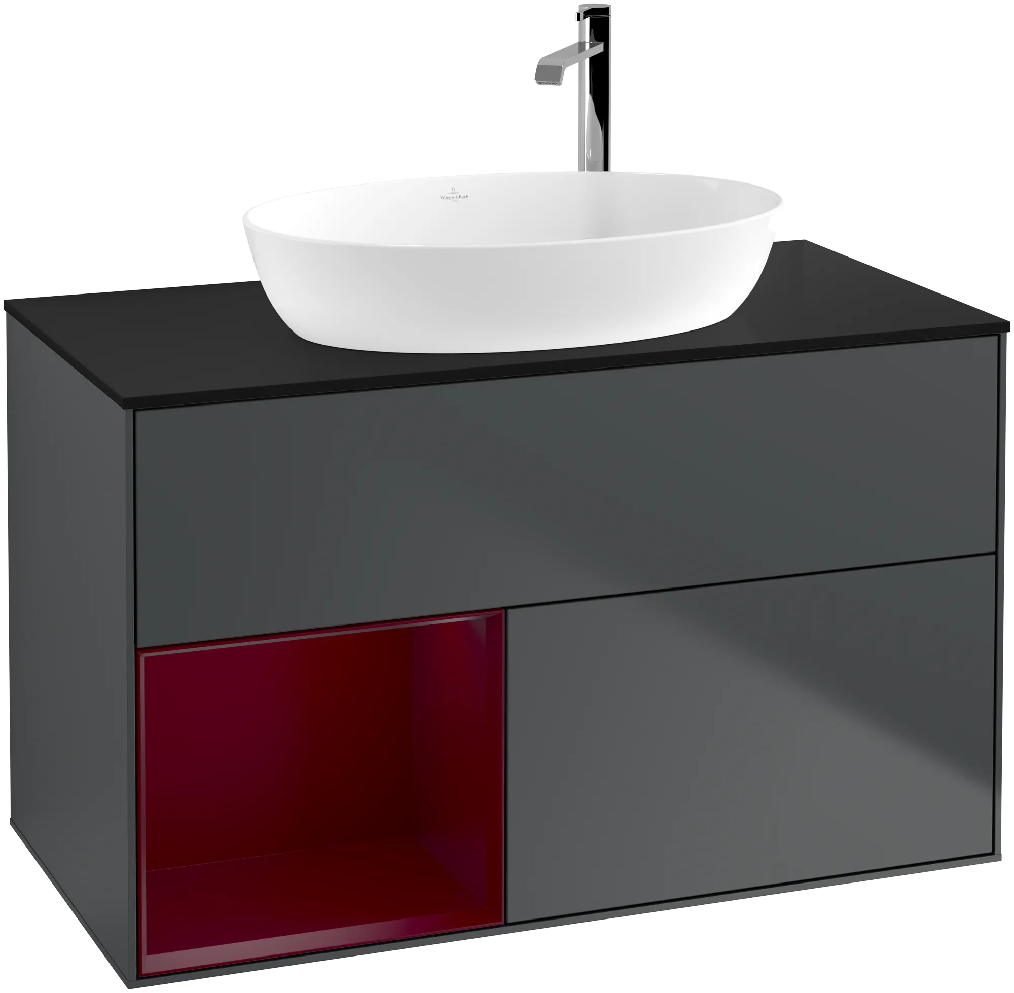 Bild von VILLEROY BOCH Finion Waschbeckenunterschrank, mit Beleuchtung, 2 Auszüge, 1000 x 603 x 501 mm, Midnight Blue Matt Lacquer / Peony Matt Lacquer / Glass Black Matt #G892HBHG
