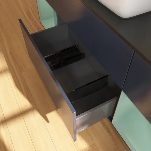 Picture of VILLEROY BOCH Finion Vanity unit, with lighting, 4 pull-out compartments, 1600 x 603 x 501 mm, Midnight Blue Matt Lacquer / Olive Matt Lacquer / Glass Black Matt #G862GMHG