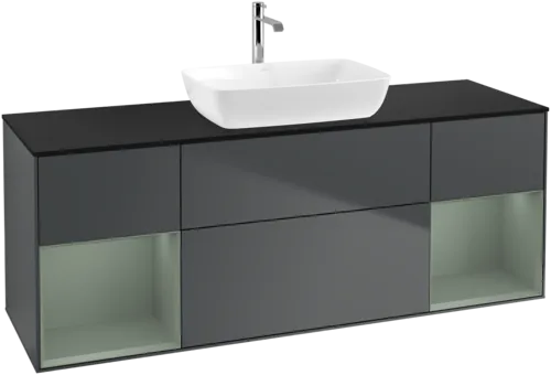 Bild von VILLEROY BOCH Finion Waschbeckenunterschrank, mit Beleuchtung, 4 Auszüge, 1600 x 603 x 501 mm, Midnight Blue Matt Lacquer / Olive Matt Lacquer / Glass Black Matt #G862GMHG