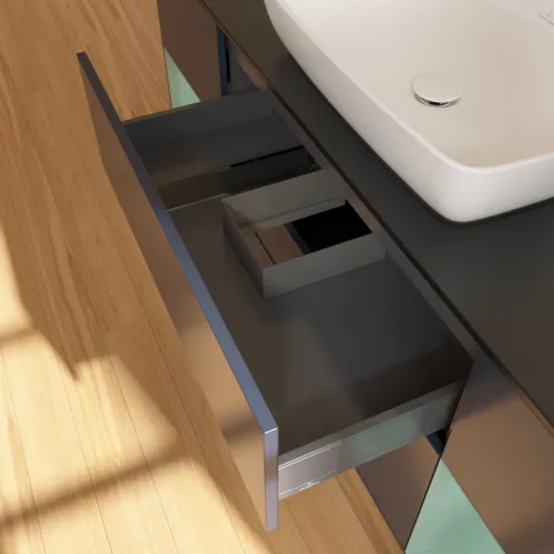 Picture of VILLEROY BOCH Finion Vanity unit, with lighting, 4 pull-out compartments, 1600 x 603 x 501 mm, Midnight Blue Matt Lacquer / Olive Matt Lacquer / Glass Black Matt #G862GMHG
