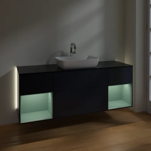 Picture of VILLEROY BOCH Finion Vanity unit, with lighting, 4 pull-out compartments, 1600 x 603 x 501 mm, Midnight Blue Matt Lacquer / Olive Matt Lacquer / Glass Black Matt #G862GMHG