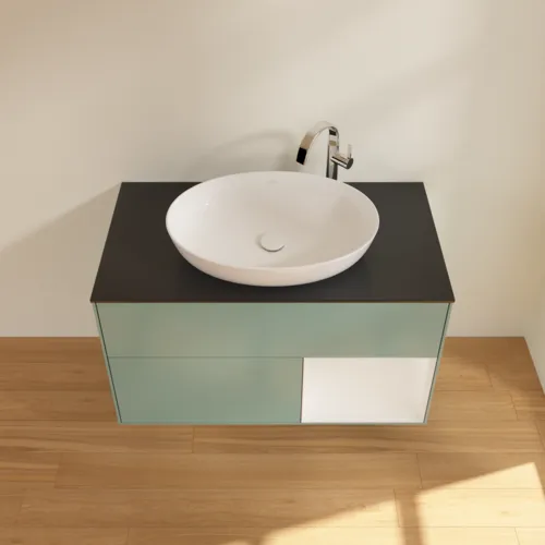 Bild von VILLEROY BOCH Finion Waschbeckenunterschrank, mit Beleuchtung, 2 Auszüge, 1000 x 603 x 501 mm, Olive Matt Lacquer / Glossy White Lacquer / Glass Black Matt #G902GFGM