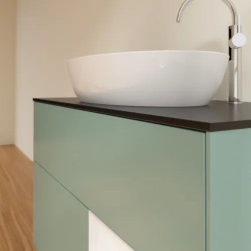 Bild von VILLEROY BOCH Finion Waschbeckenunterschrank, mit Beleuchtung, 2 Auszüge, 1000 x 603 x 501 mm, Olive Matt Lacquer / Glossy White Lacquer / Glass Black Matt #G902GFGM
