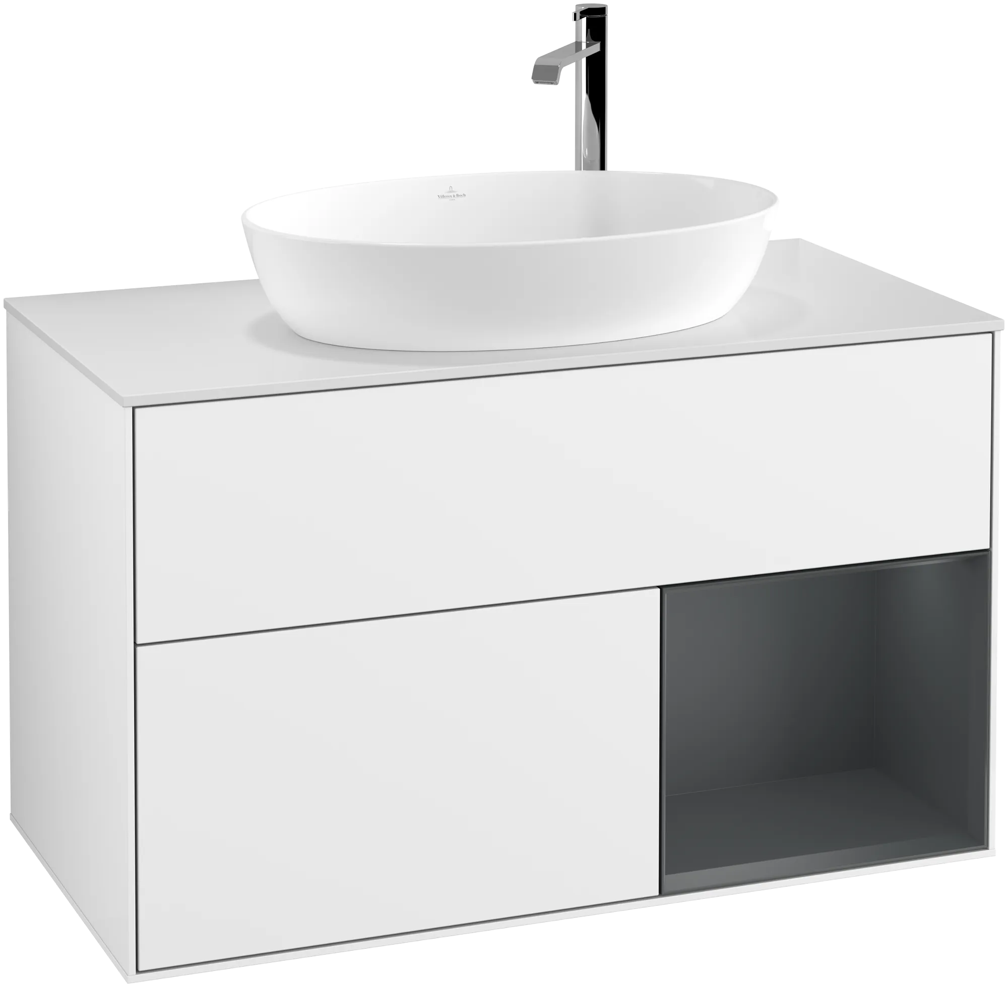 Bild von VILLEROY BOCH Finion Waschbeckenunterschrank, mit Beleuchtung, 2 Auszüge, 1000 x 603 x 501 mm, Glossy White Lacquer / Midnight Blue Matt Lacquer / Glass White Matt #G901HGGF