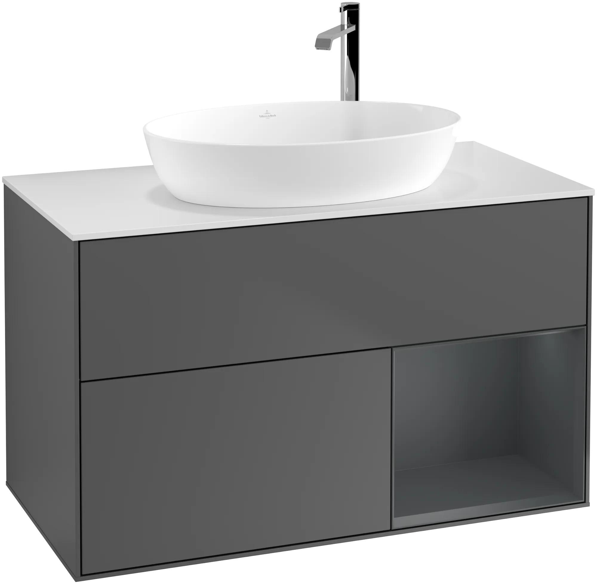 Bild von VILLEROY BOCH Finion Waschbeckenunterschrank, mit Beleuchtung, 2 Auszüge, 1000 x 603 x 501 mm, Anthracite Matt Lacquer / Midnight Blue Matt Lacquer / Glass White Matt #G901HGGK
