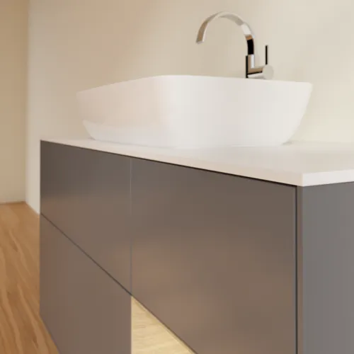 Bild von VILLEROY BOCH Finion Waschbeckenunterschrank, mit Beleuchtung, 3 Auszüge, 1200 x 603 x 501 mm, Anthracite Matt Lacquer / Oak Veneer / Glass White Matt #G831PCGK